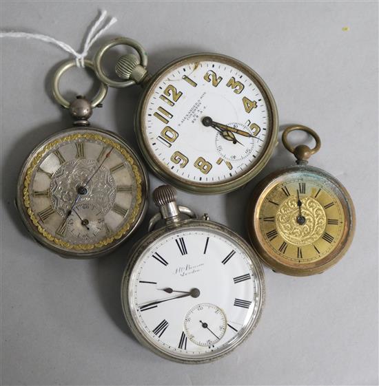 Two silver pocket watches and two others.